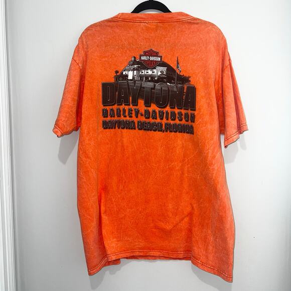 Vintage ‘04 Daytona Bike Week Harley Davidson Orange Short Sleeve Tee Shirt LG - Picture 2 of 7
